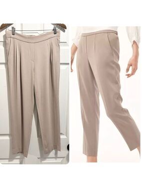 Aritzia Babaton Cohen Pants Pleated Cropped Pants High Rise Tan Trousers 6